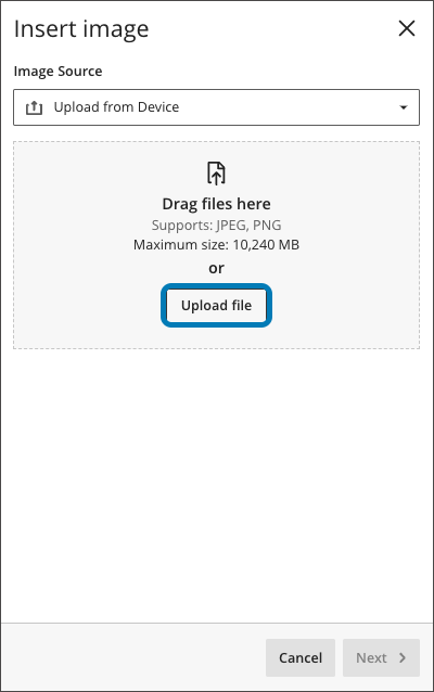 Drag and drop the image or select 'Upload file’