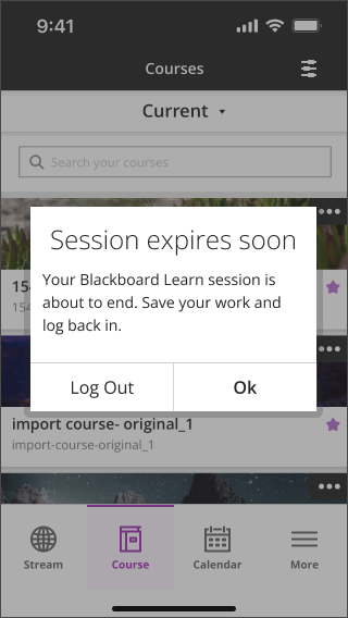 Session expiration message for mobile users