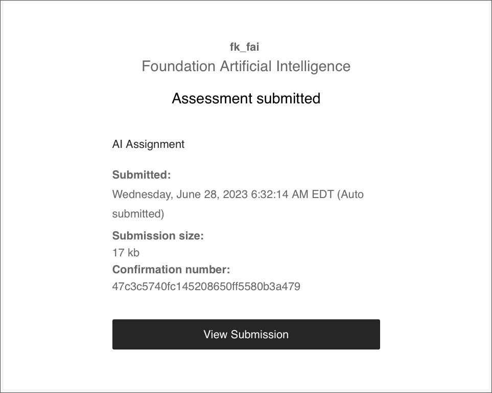 Student assessment submission receipt email confirmation