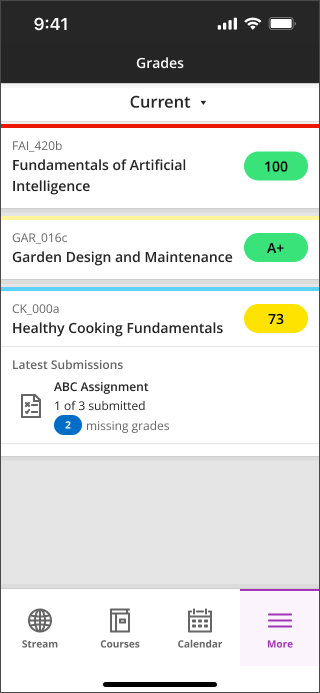 Instructor view of Grades