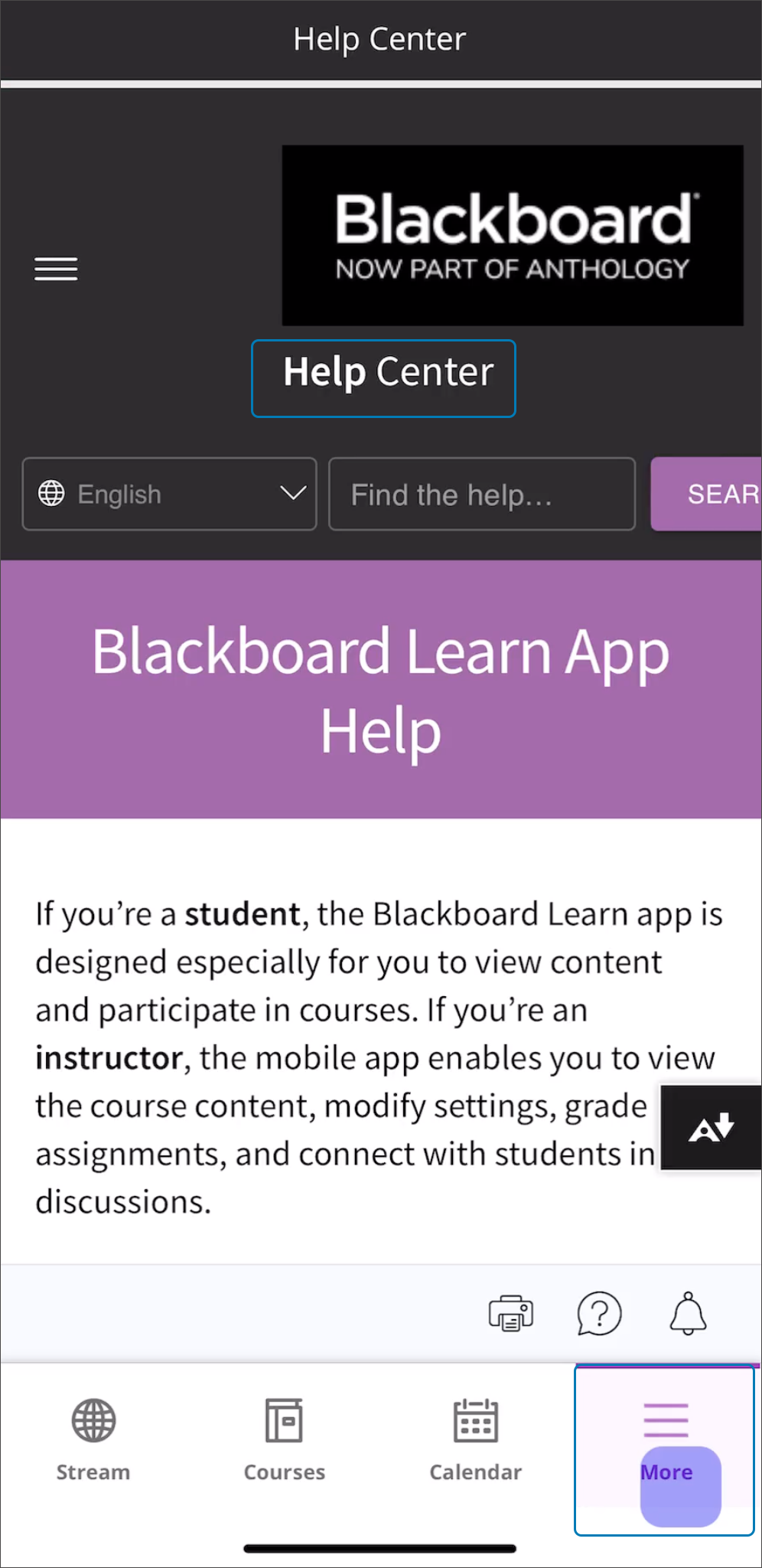 Help Center for the Blackboard Learn App Help