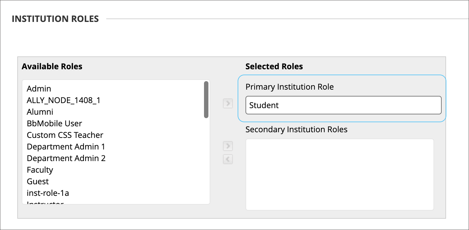  Institutional Role screen set to Student