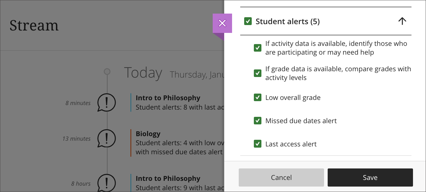 Improvements to student alerts