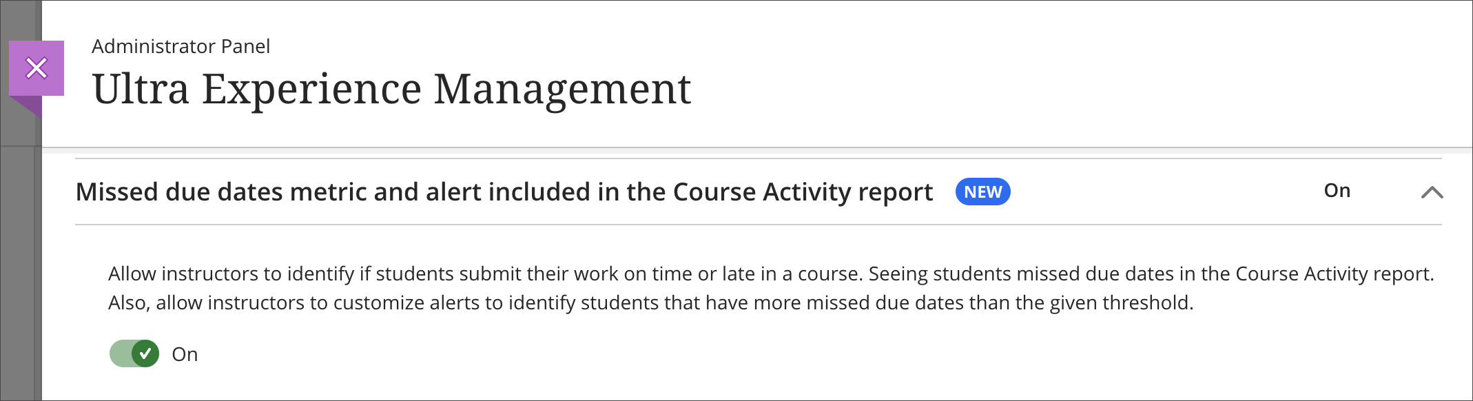 Missed due date alerts appear in the instructor's activity stream