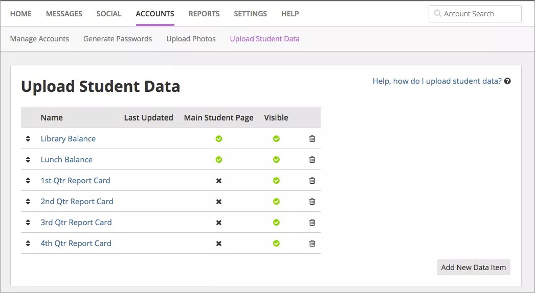 Picture of Upload Student Data page
