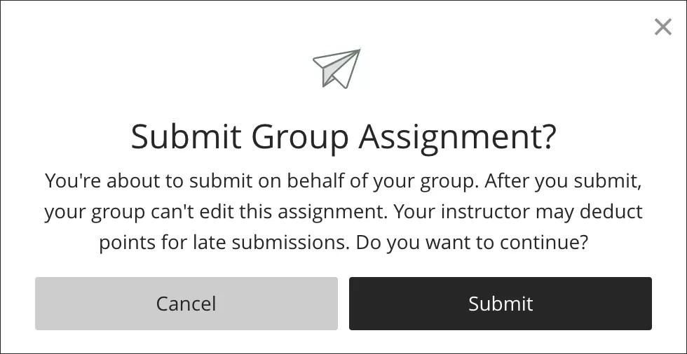 The group assignment submit message is open.