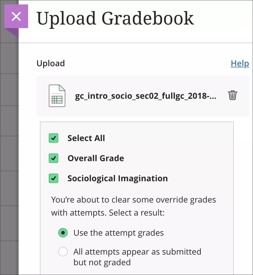 Upload gradebook override notice