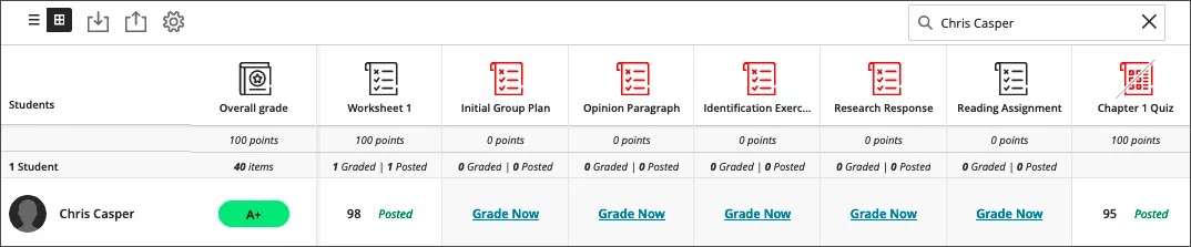Search field in the Gradebook grid view.