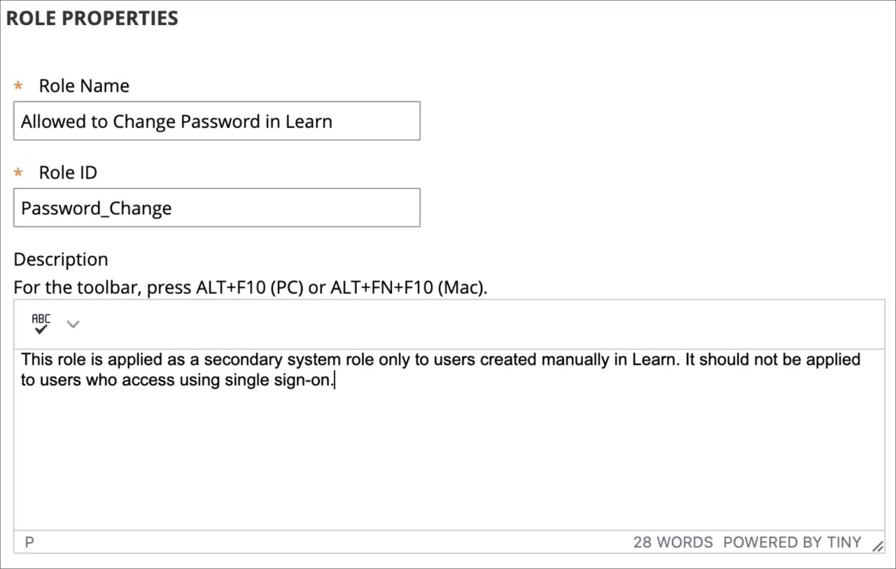 Creating a new system role for users who will need to change their password