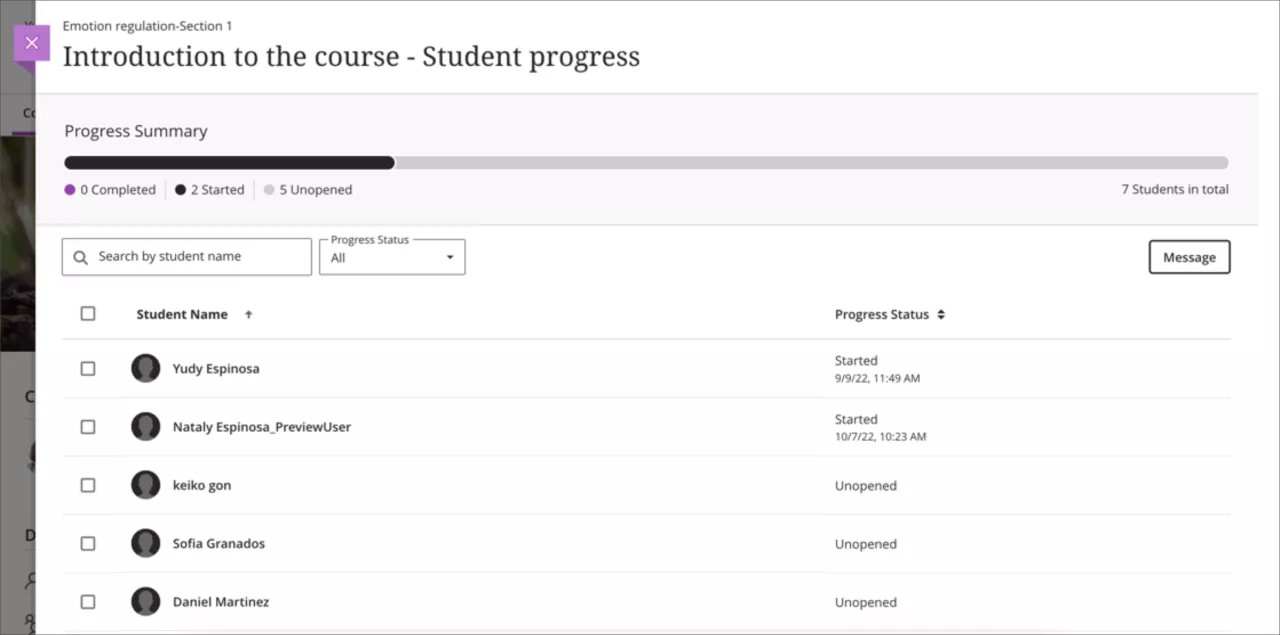 Progress report after. Students who have been deactivated no longer appear.