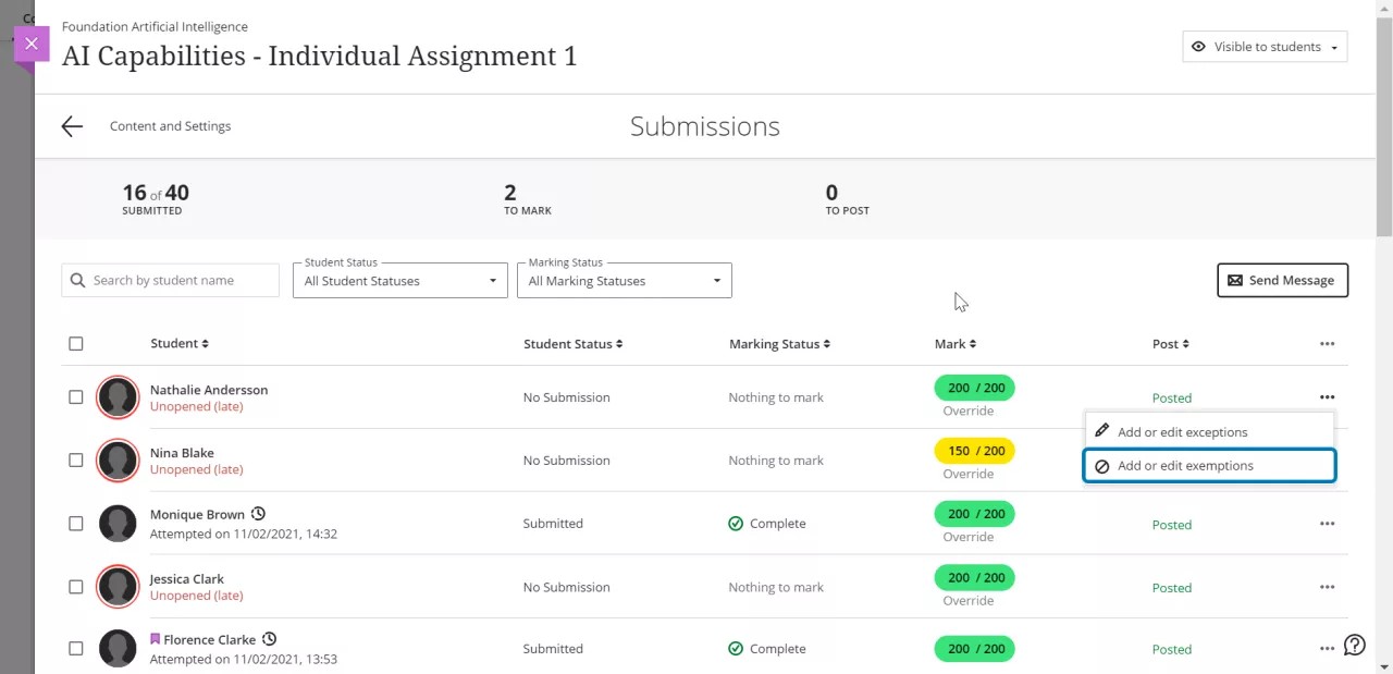 Add exemptions from the submission list view