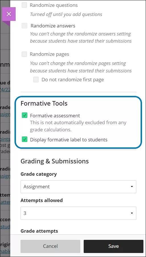 Under the settings pannel it's the "Formative Tools" sections. It has two selectable options "Formative assessment" and "Display formative label to students".