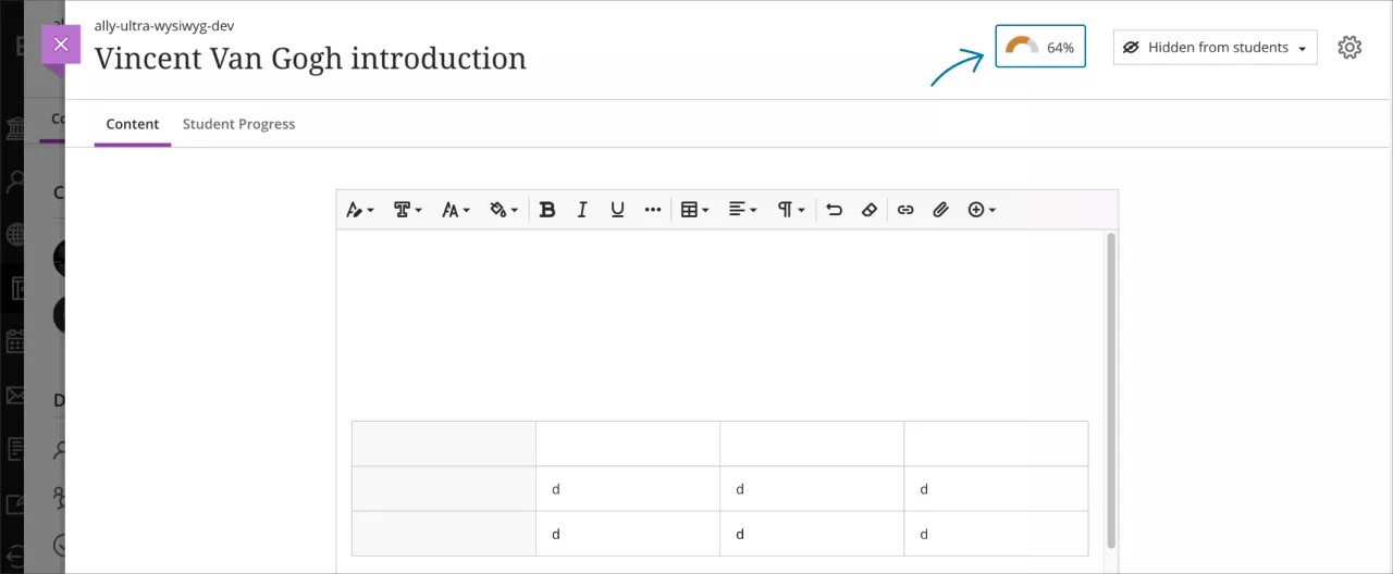Instructor view - Ultra Document content editor with Score Gauge indicator