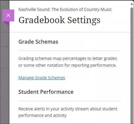 Gradebook settings panel