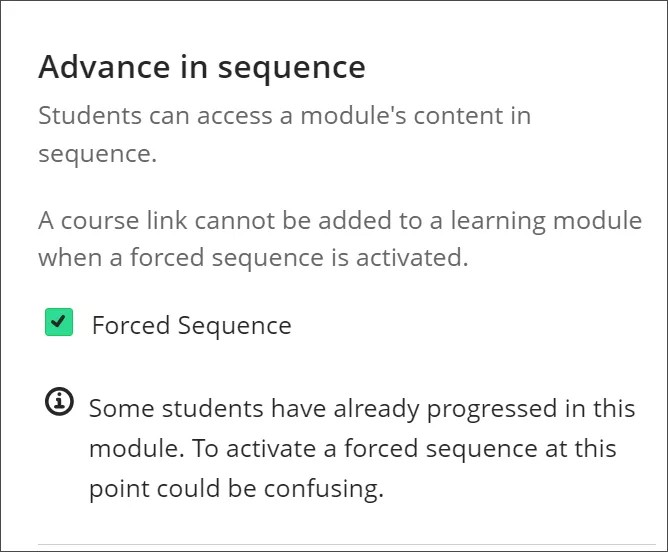 Forced sequence options for a content module