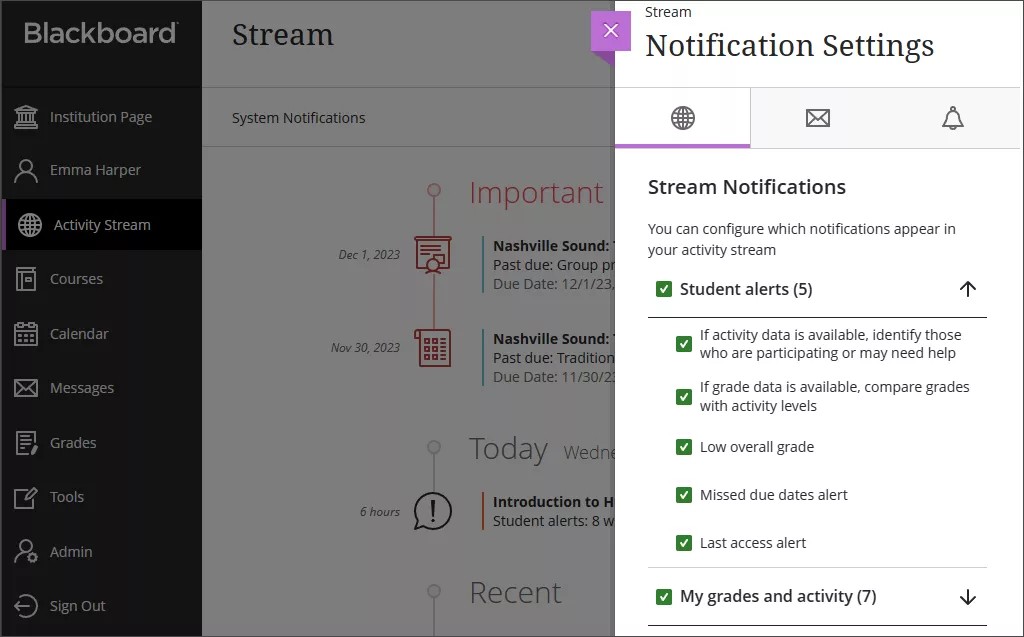 The Performance Alerts section of the Notification settings on the Activity Stream.