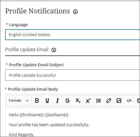 Notifiction email for profile changes