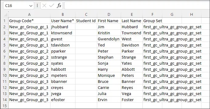 The CSV output of the Members template
