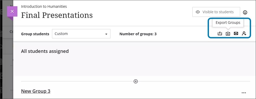 Inside the Group Sets view, the Export Groups button is highlighted near the top