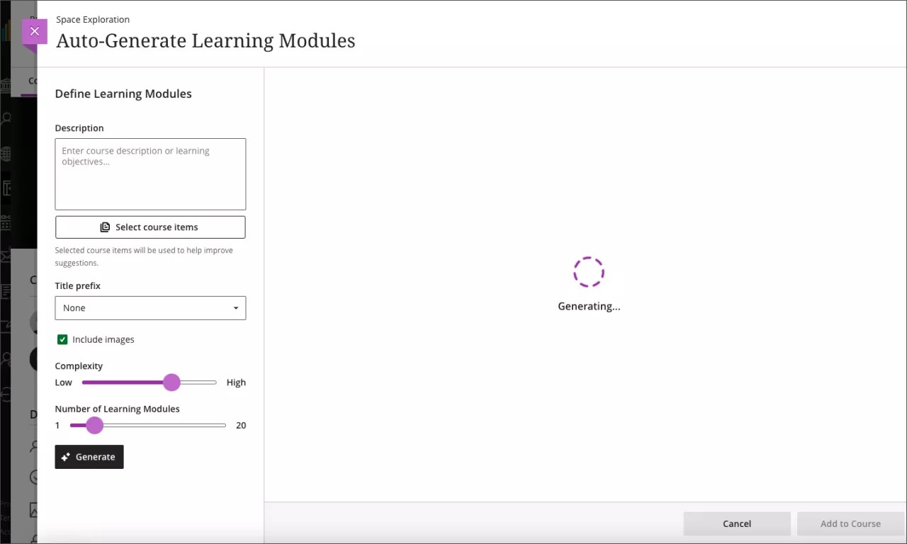 Auto-Generate Learning Modules panel