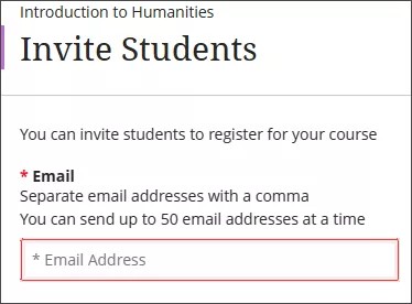 The top of the Invite Students panel, showing the Email field