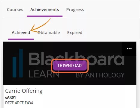 Download a certificate from achieved tab
