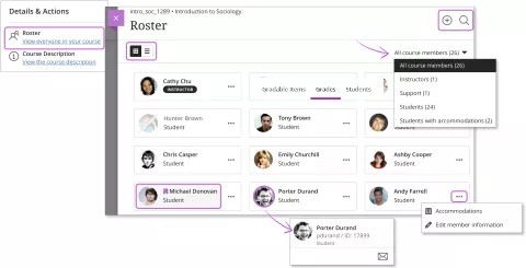 Gradebook view of the roster